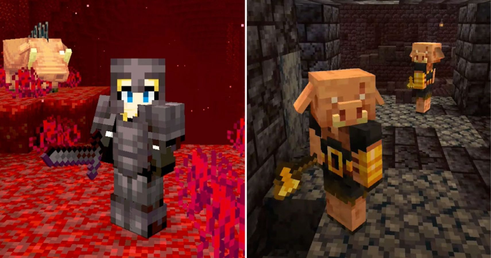 Minecraft Piglin Brutes And Player In Netherite Armor
