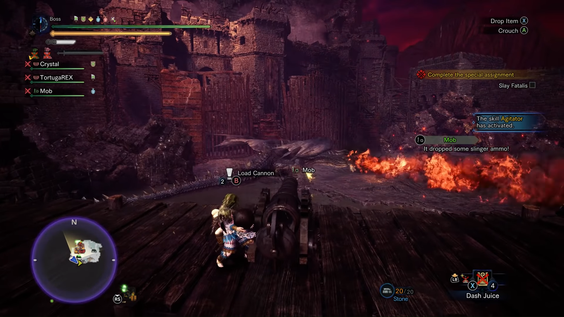 Player using siege canon in fight with Fatalis