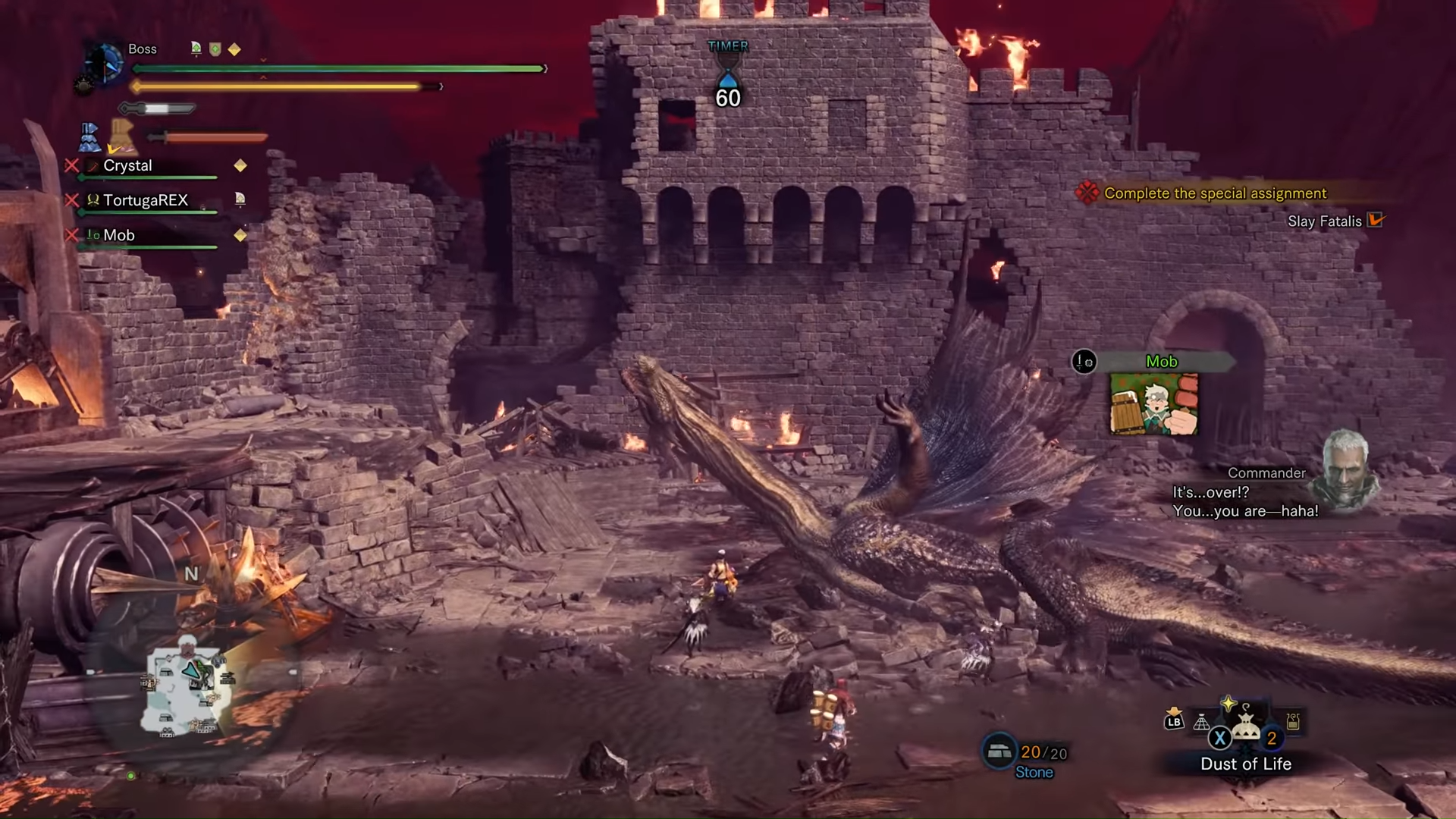 Fatalis crashed into ground by ruined castle wall