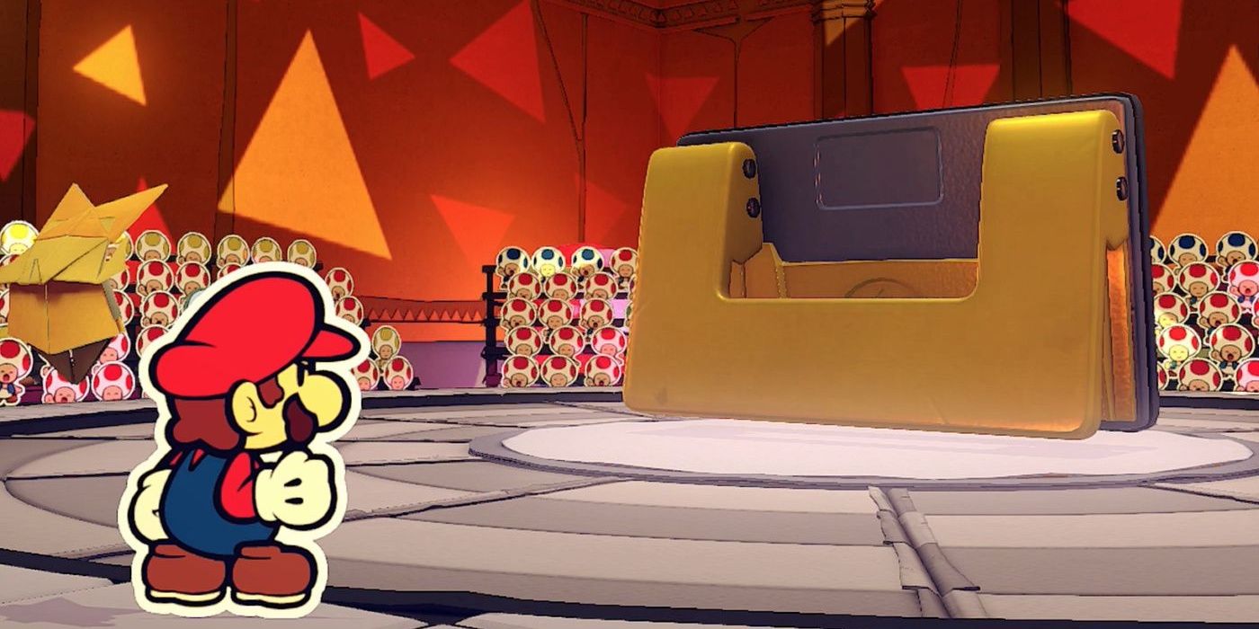 Mario has a showdown with the hole punch in Paper Mario: The Origami King.