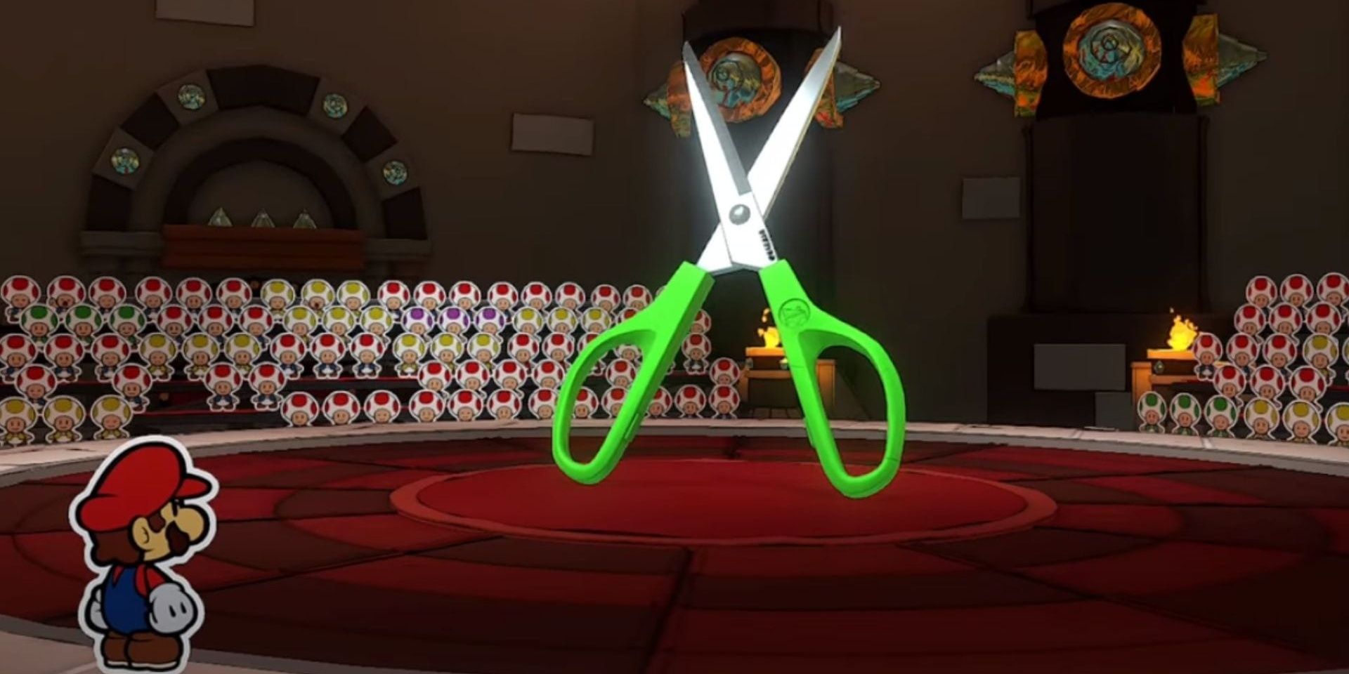 Mario fights against scissors in Paper Mario: The Origami King.