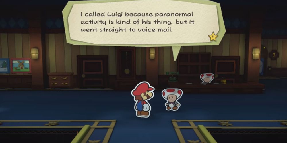 Mario spricht mit Toad in Paper Mario Color Splash.