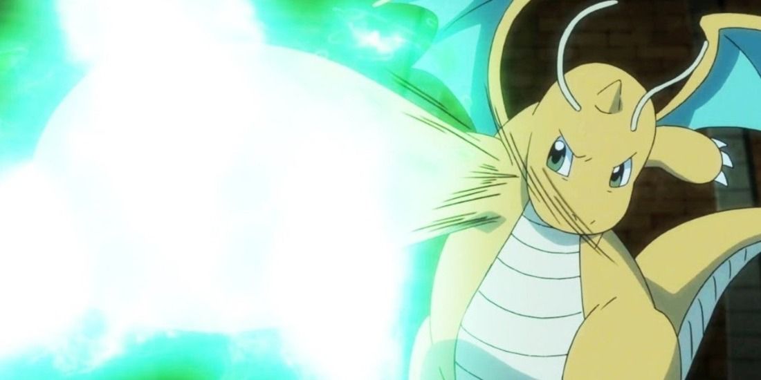 Dragonite using a powerful punch after Dragon Dance in the Pokémon anime