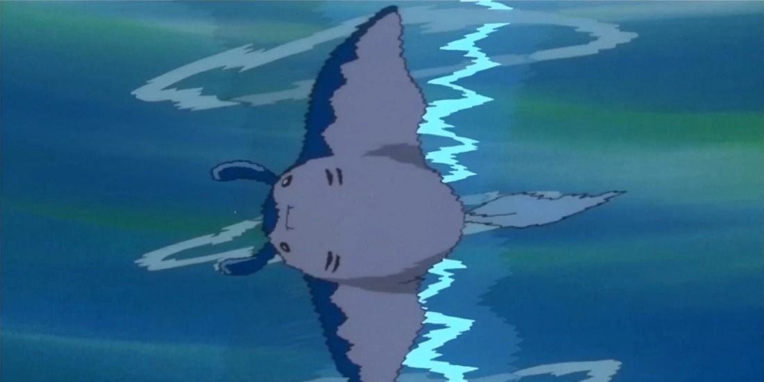 Mantine circling a whirlpool underwater in the Pokémon anime