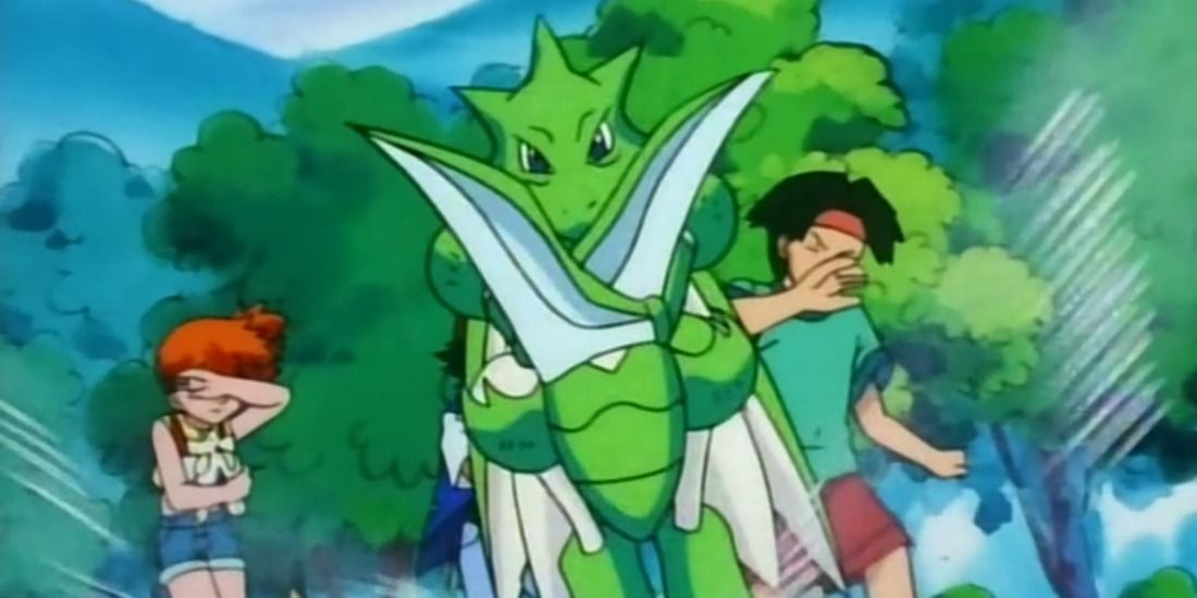 Tracy's Scyther uses Swords Dance and strikes a pose in the Pokémon anime