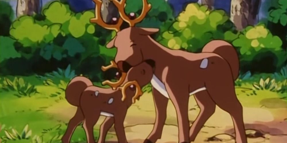 Stantler and offspring in the Pokemon anime.