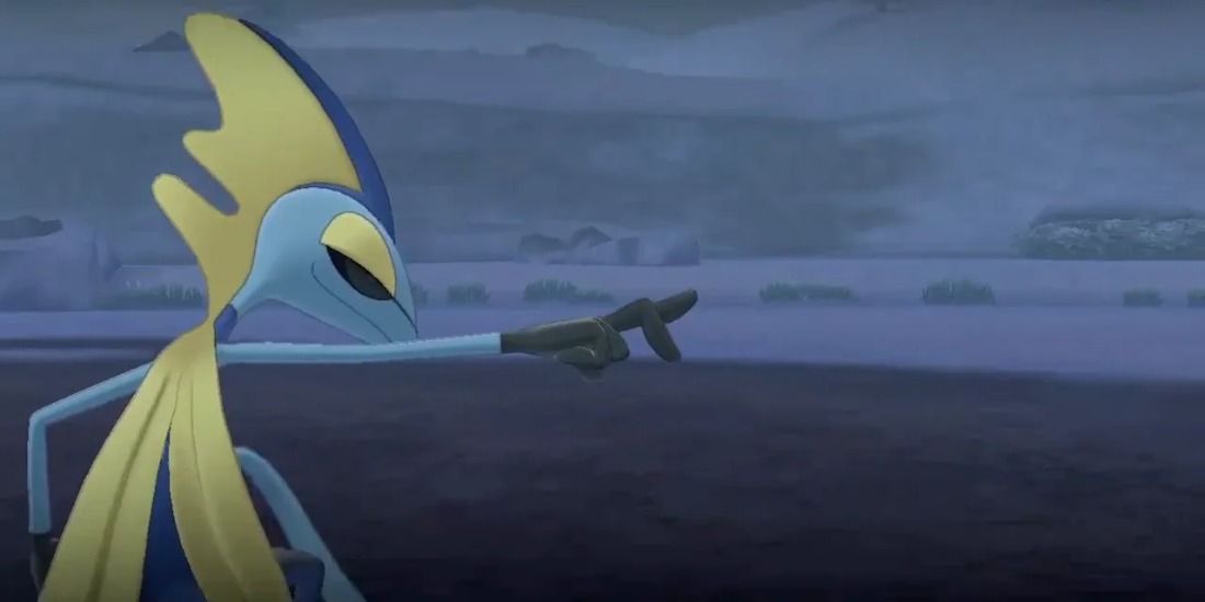 Inteleon uses Snipe Shot in a snowy Galar river in Pokémon Sword & Shield
