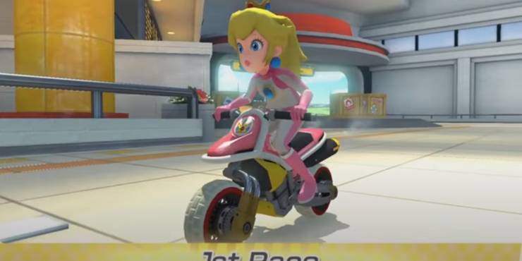 Princess Peach on a motorcycle in Mario Kart 8