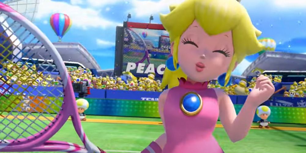 Peach Winning in Mario Tennis