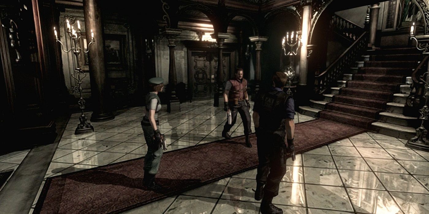 Jill and Chris in the Mansion Entrance in Resident Evil HD Remake.