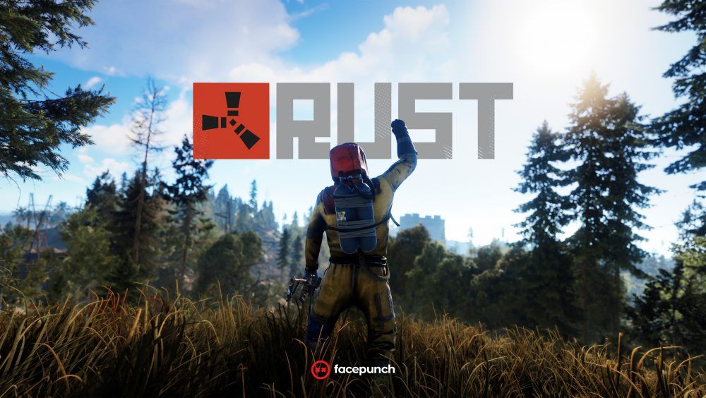Rust logo with a player celebrating