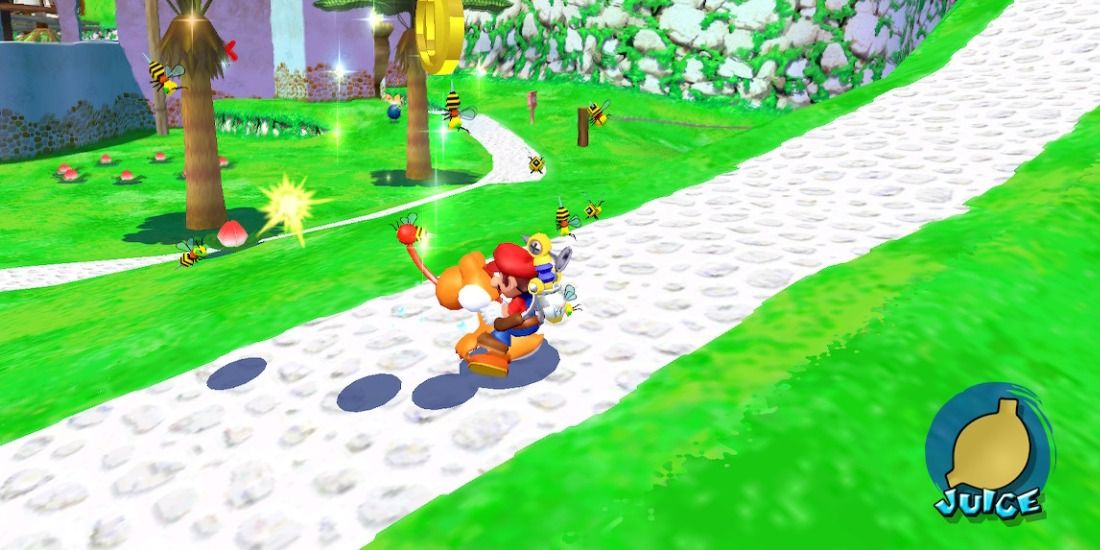 Yoshi painfully eating live bees in Super Mario Sunshine