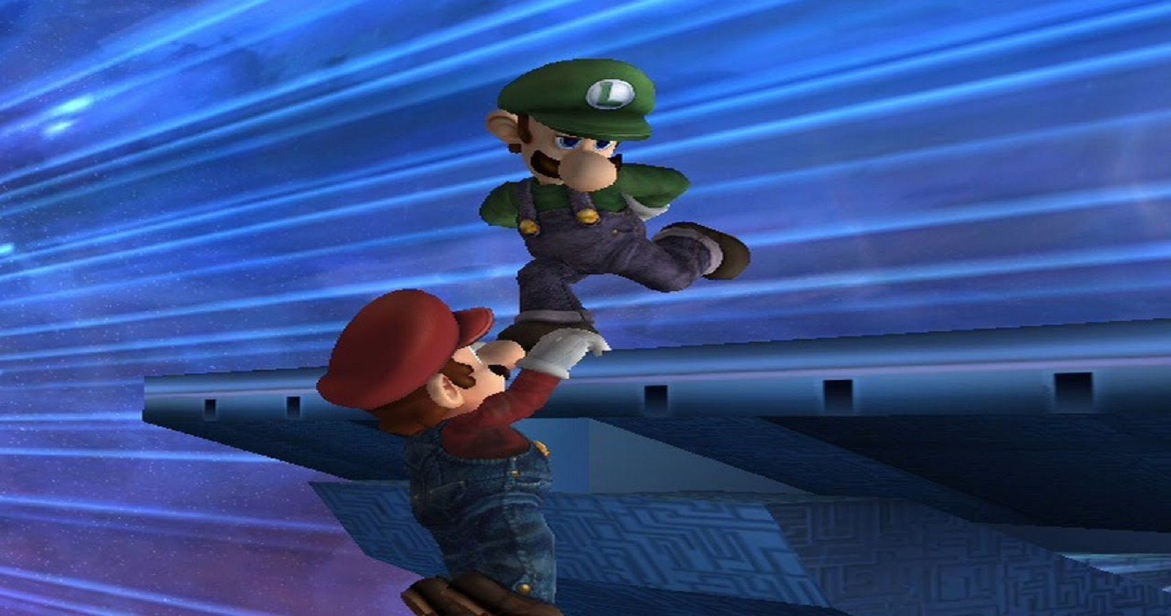 Luigi down taunt Mario Super Smash Bros.