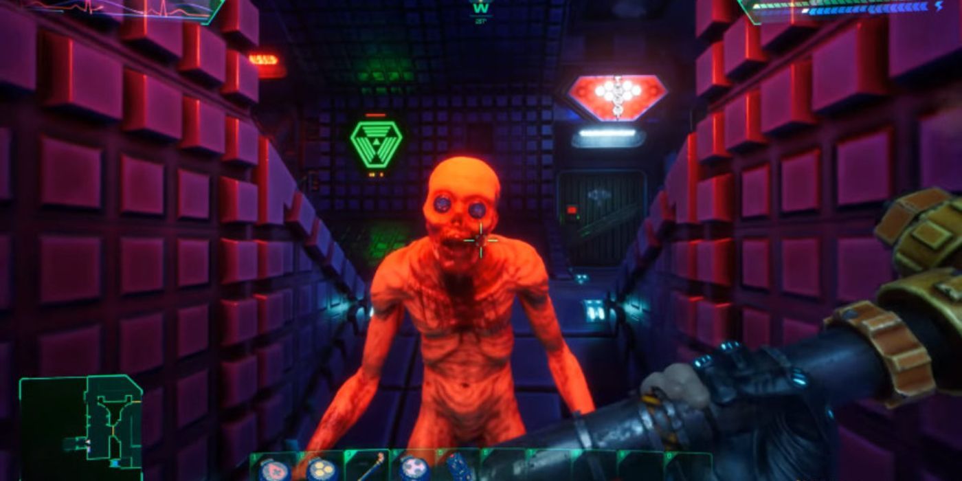 System Shock Remake Demo Screenshot Of A Orange Monster Approaching The Player