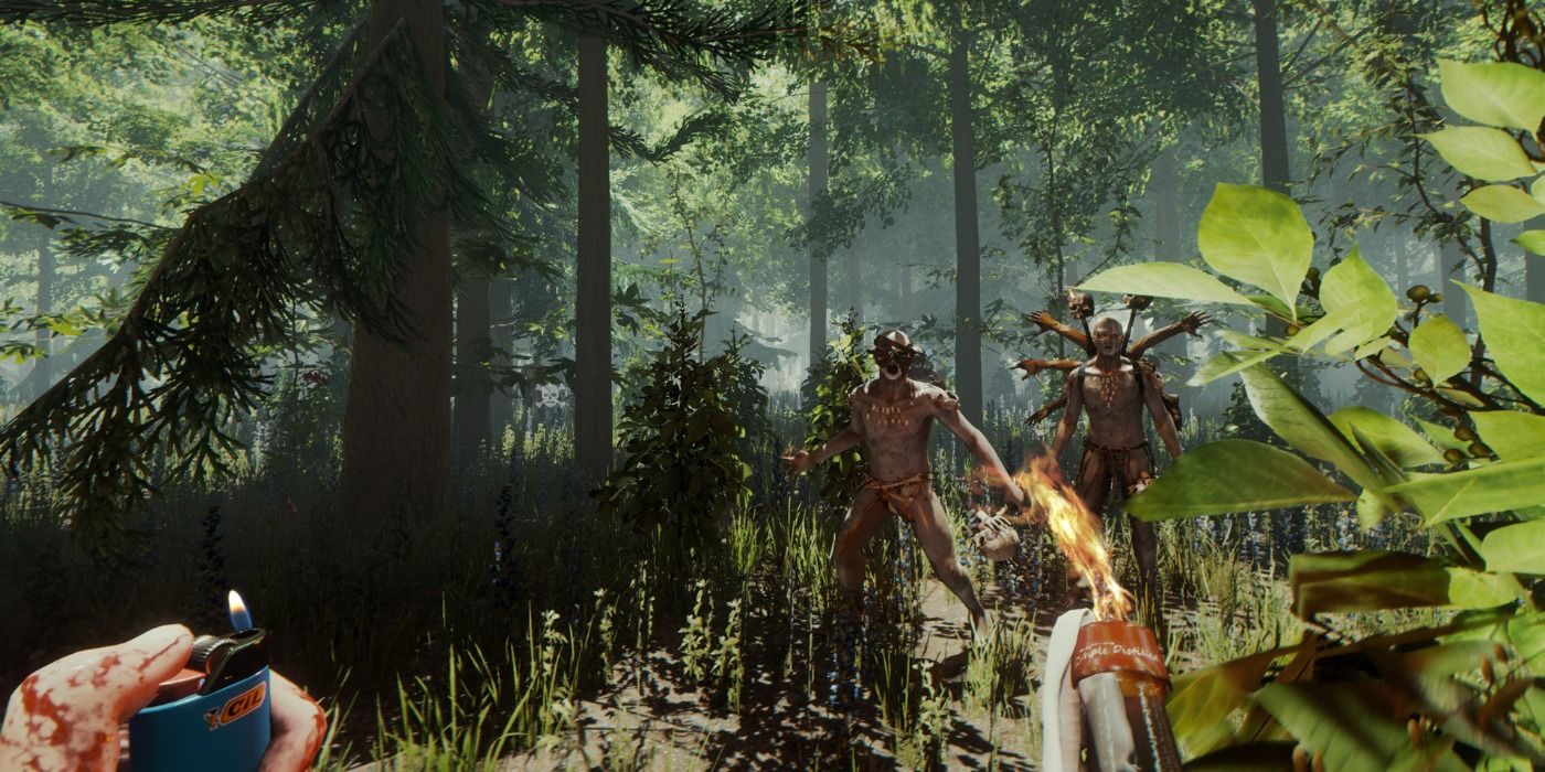 image of gameplay from survival horror game The Forest