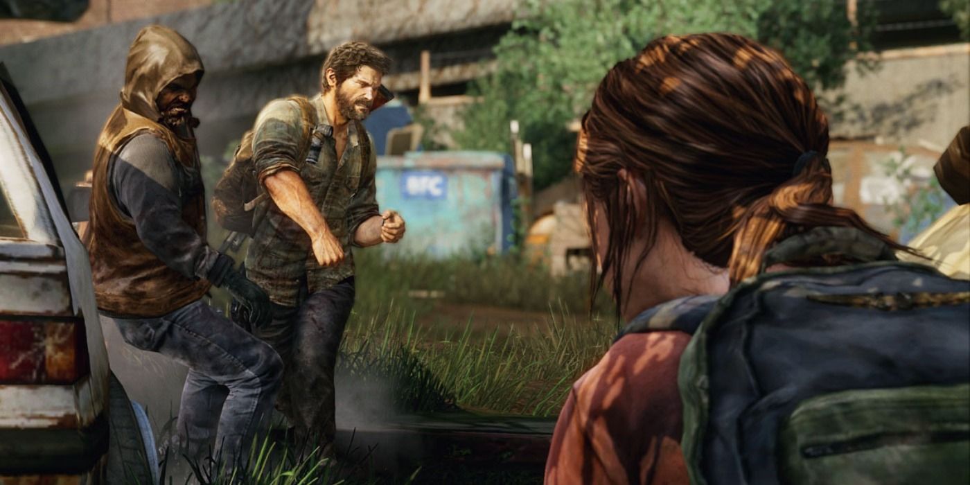 image of Joel punching someone as Ellie watches from The Last of Us
