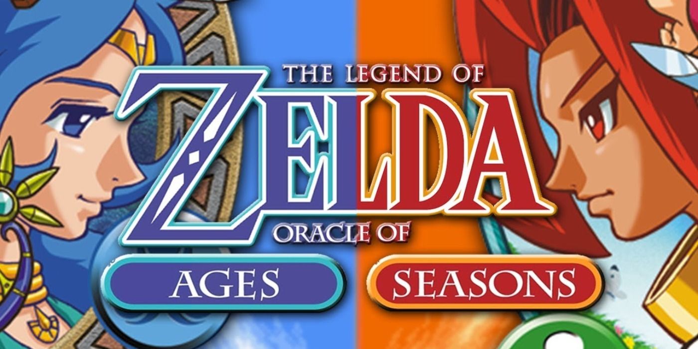 The box art of both Oracle of Ages and Seasons put together, with the blue ages to the left and the red seasons to the right