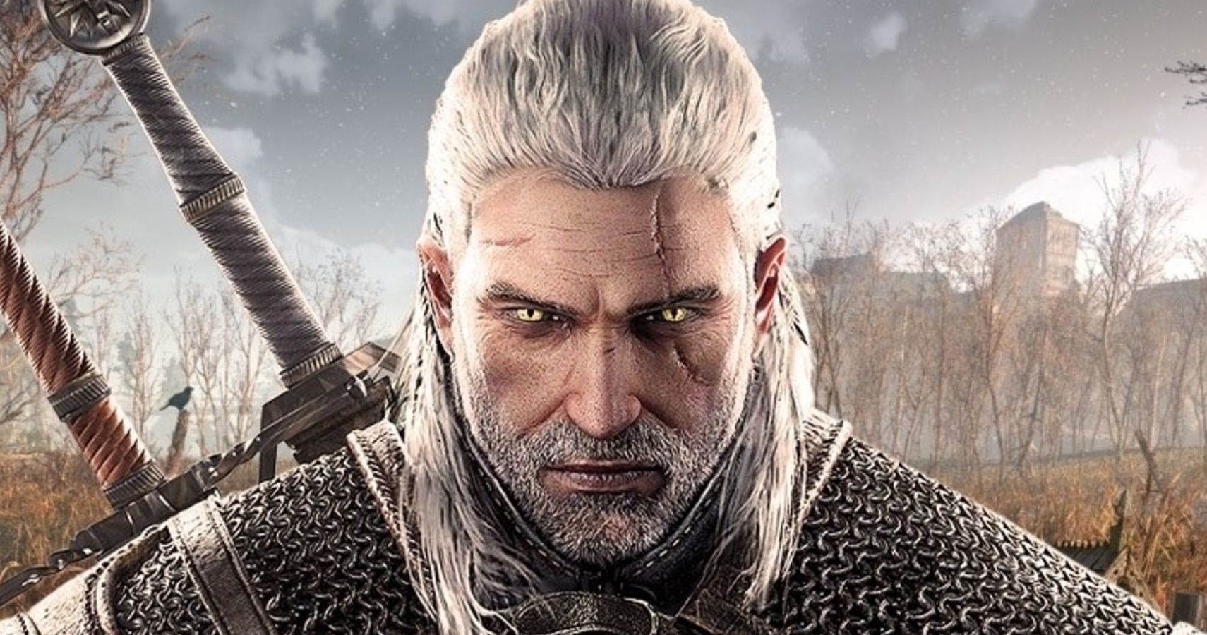 geralt staring straight at the camera, head and shoulders shot.