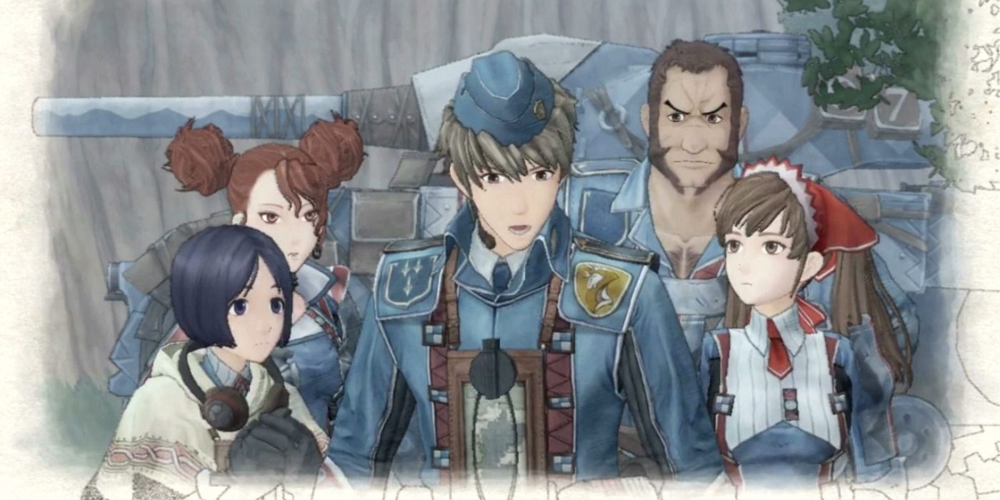 Valkyria Chronicles main characters in front of a tank