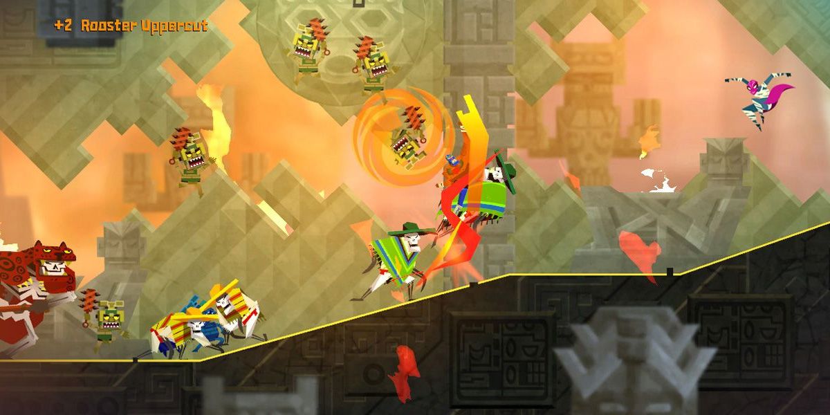 Guacamelee - The Protagonists Fighting Bad Guys In A Temple