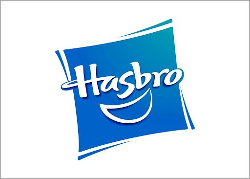 A blue square with white text reading "Hasbro"