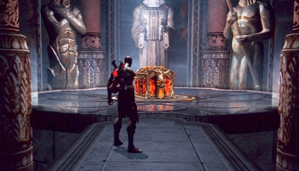 Kratos looking at Pandora's Box