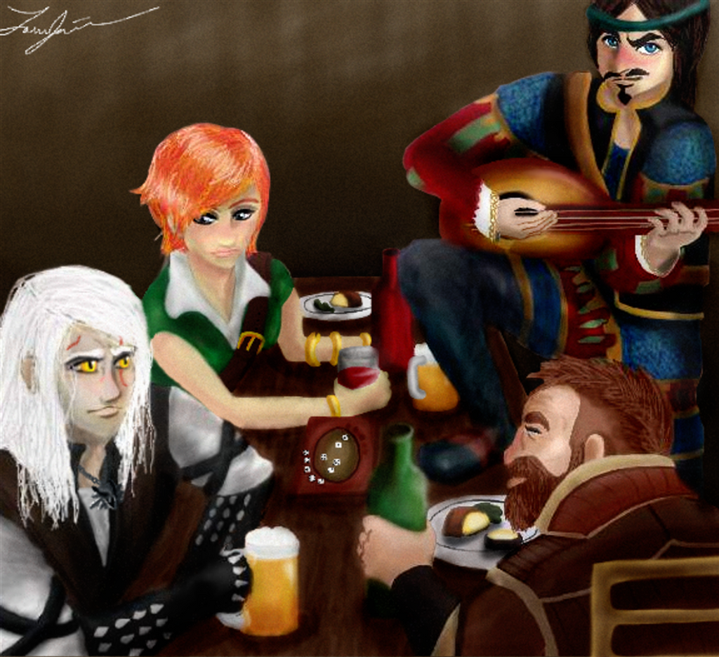 Geralt and Shani listening to music