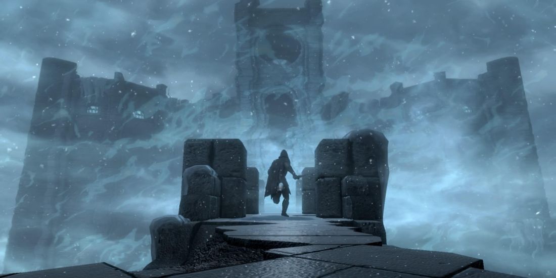 skyrim magical barrier in front of the college of winterhold