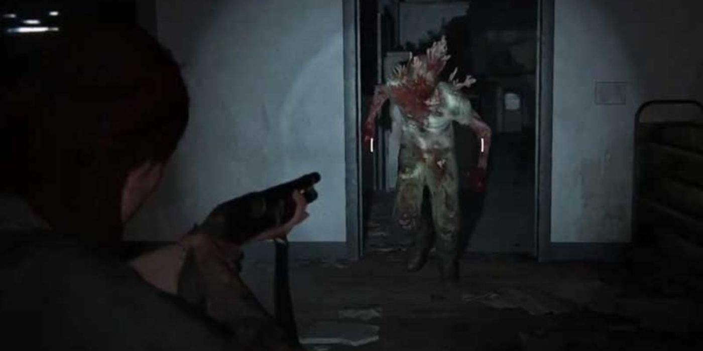 Ellie fighting a Stalker in The Last of Us Part 2