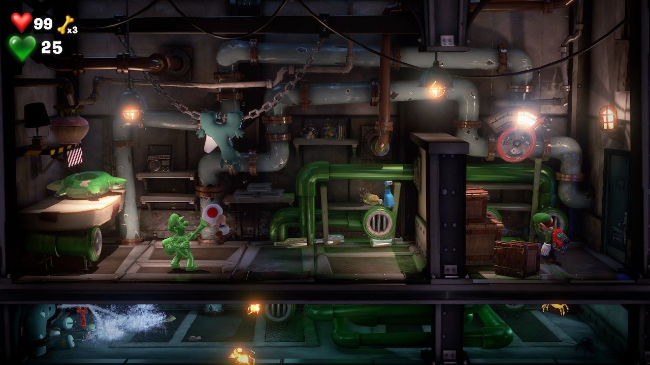 Luigi's Mansion aiming toad across the level