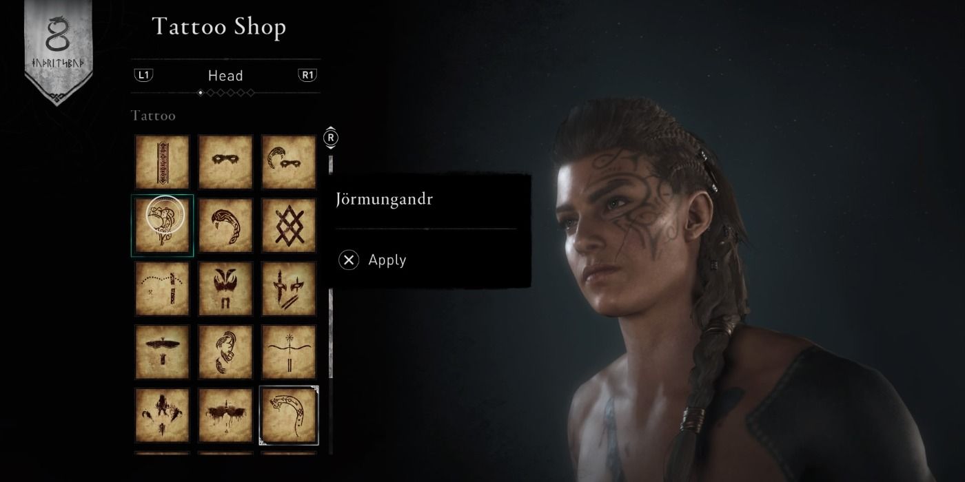 Jormungandr face tattoo in Assassin's Creed Valhalla