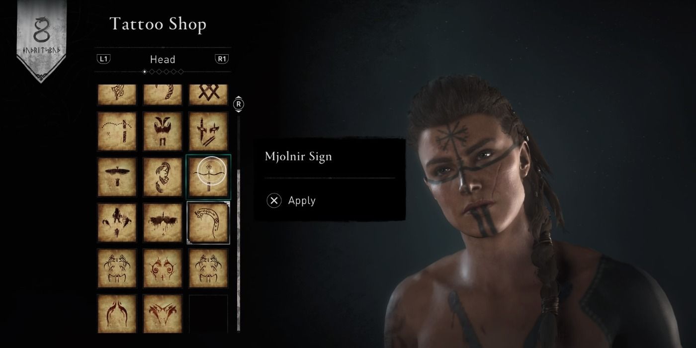 Mjolnir Sign face tattoo in Assassin's Creed Valhalla