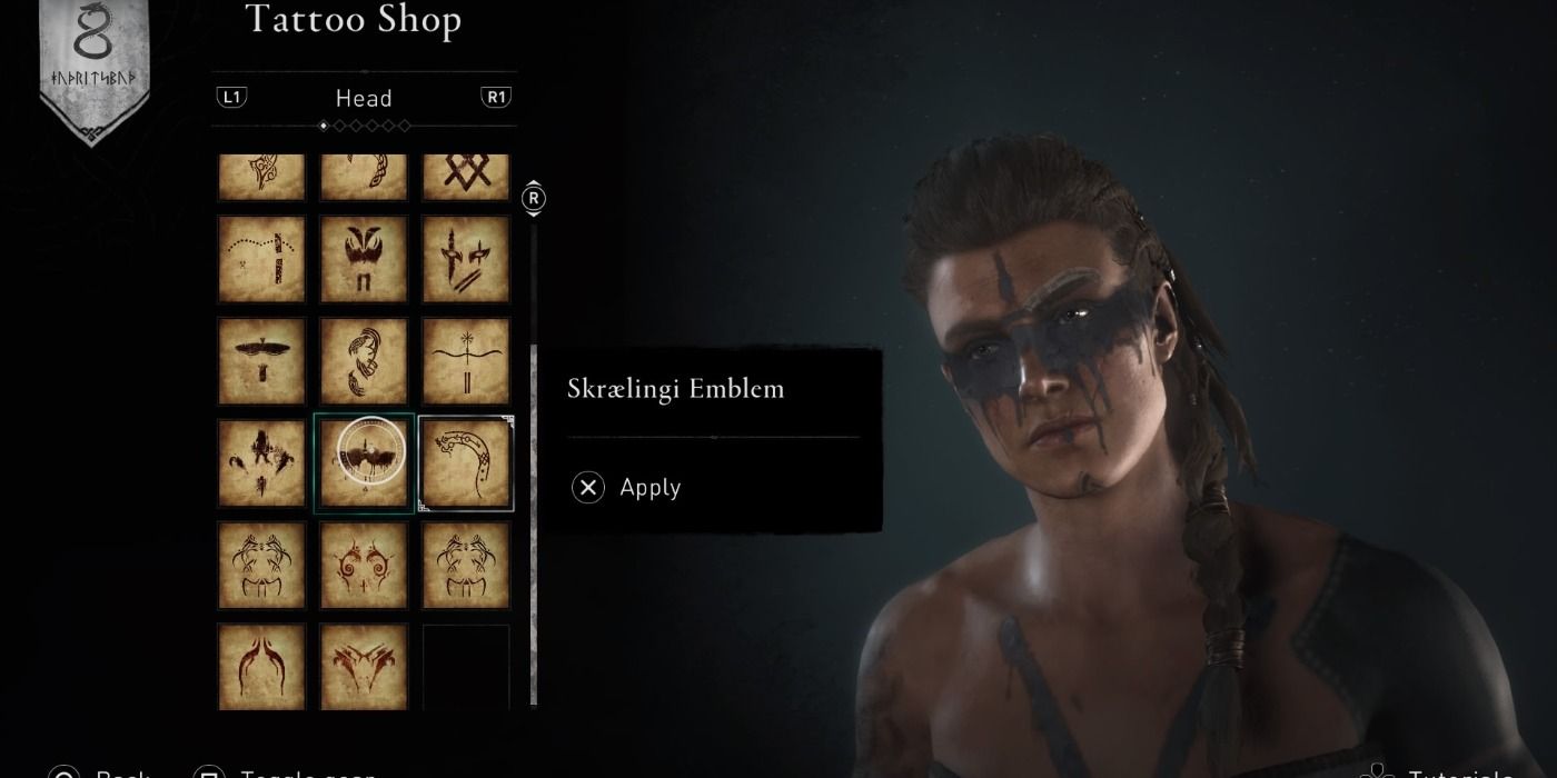 Skraelingi Emblem face tattoo in Assassin's Creed Valhalla