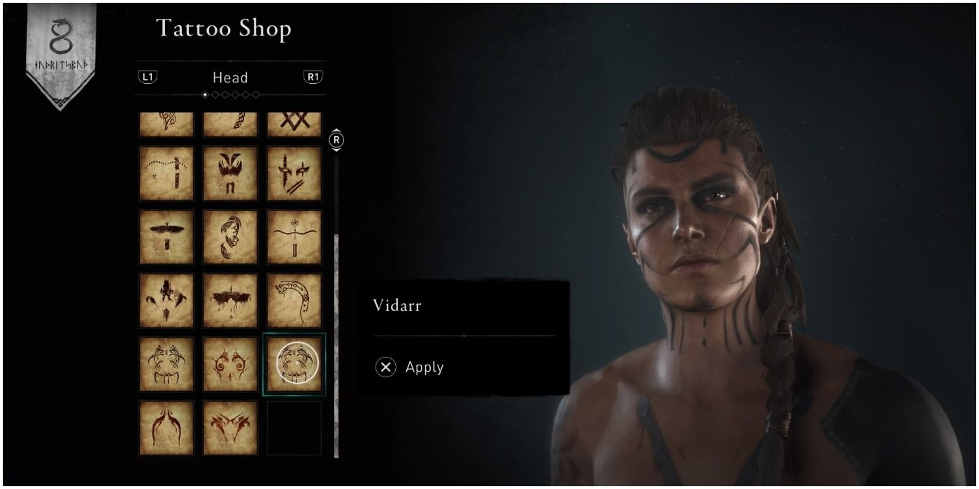 Vidarr face tattoo in Assassin's Creed Valhalla