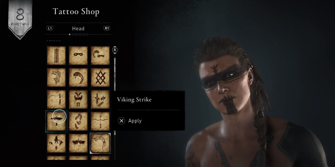 Viking Strike face tattoo in Assassin's Creed Valhalla