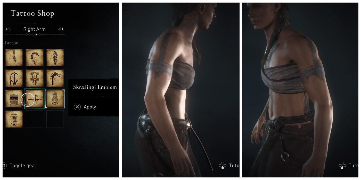 Skraelingi Emblem arm tattoo in Assassin's Creed Valhalla