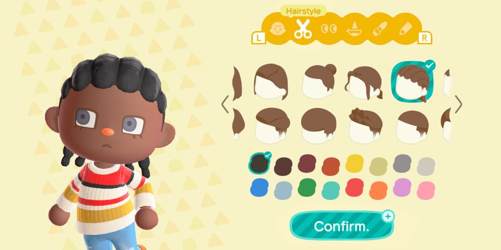 Hairstyle customization menu from Animal Crossing