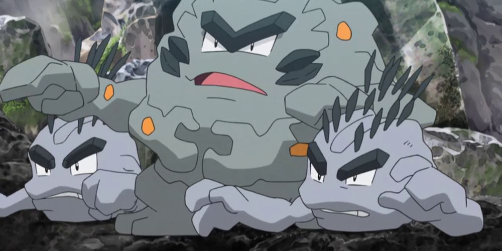 Wild Alolan Geodude and Graveler in Pokemon anime