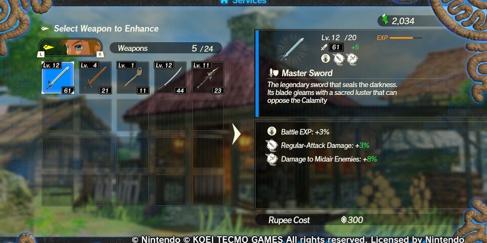 Link's weapon modification page