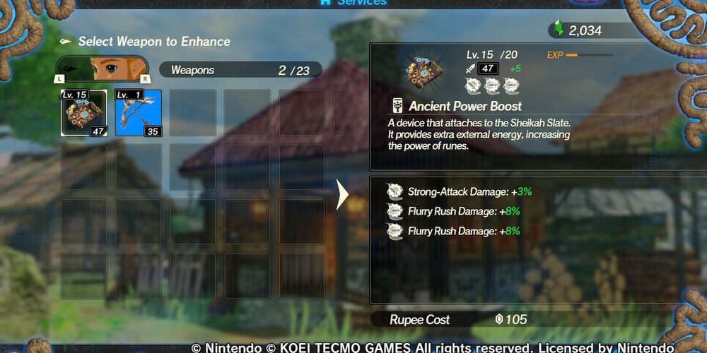 Zelda's weapon modification page