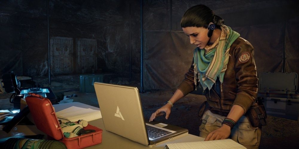 Assassins Creed Odyssey Layla Hassan Using Laptop