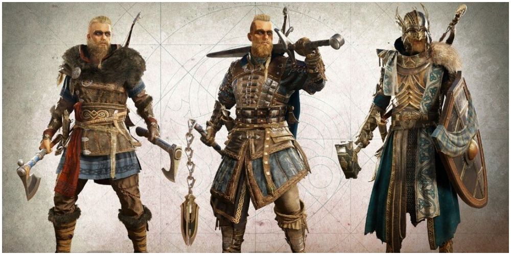 Assassin's Creed Valhalla Eivor Wearing Three Sets Of Gear