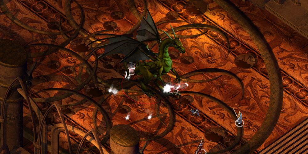 Baldur's Gate II party fighting a dragon