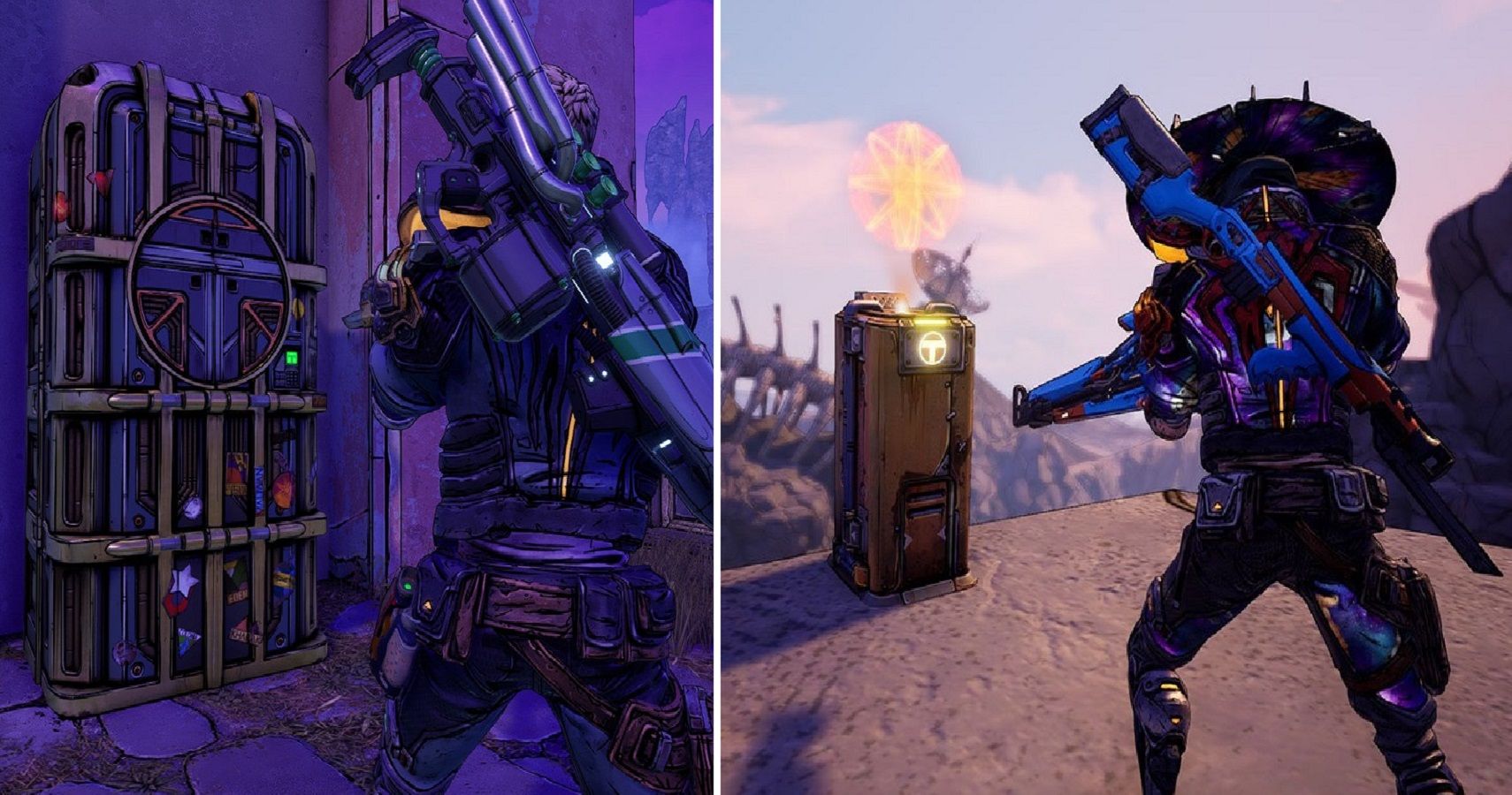 A split image of screenshots from Borderlands 3 Typhon Dead Drop and Typhon Log