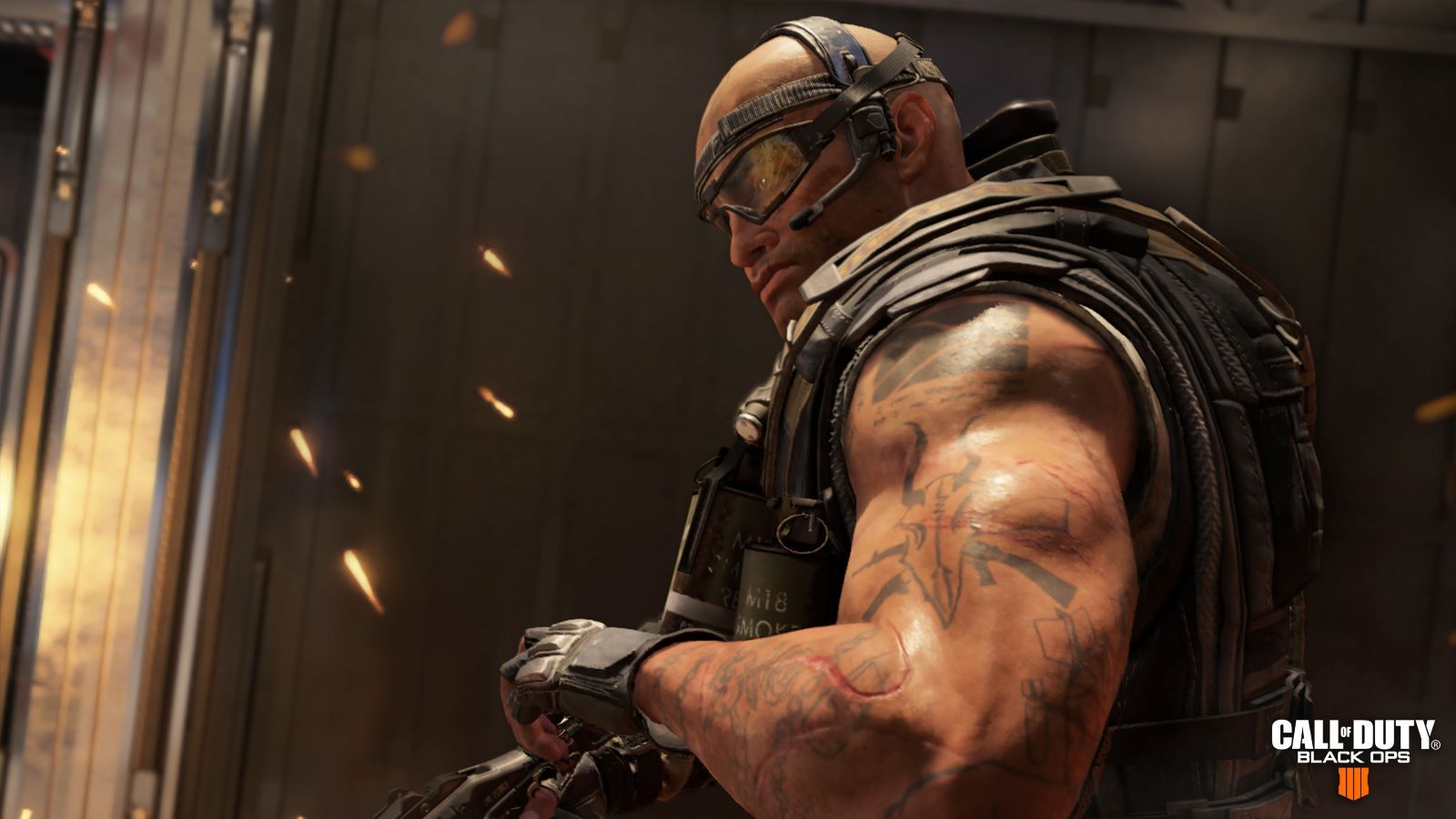 A character holding a gun from Call Of Duty Black Ops 4.