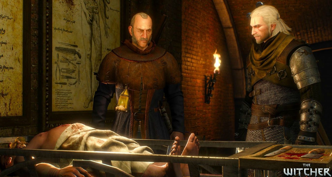 Geralt standing over a corpse