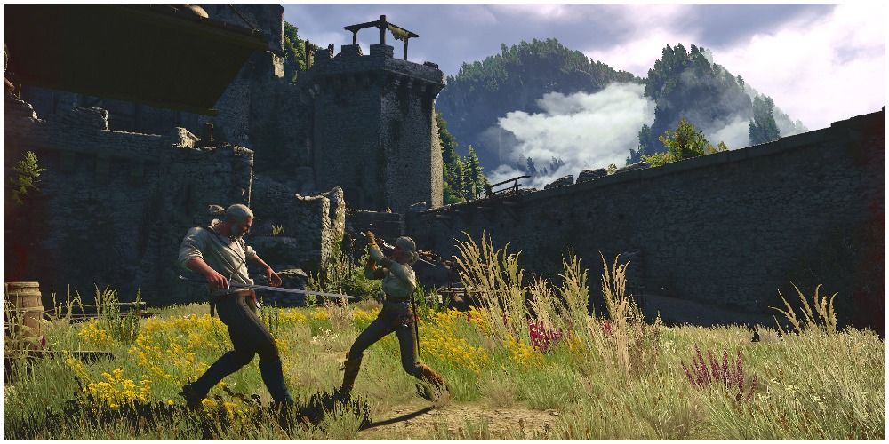 ciri and geralt training at kaer morhen