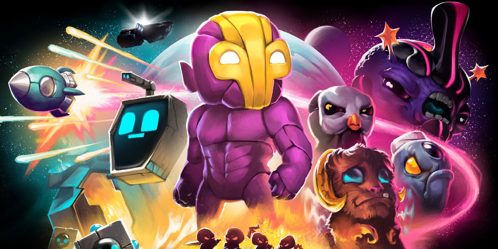 Crashlands Promotional Image of action heroes with outer space backdrop