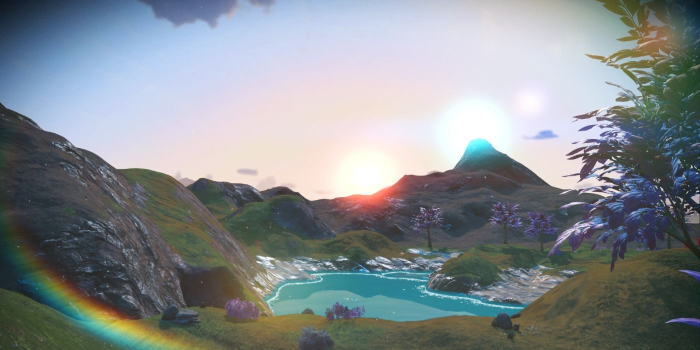 image of a lush mountainous planet in No Man's Sky