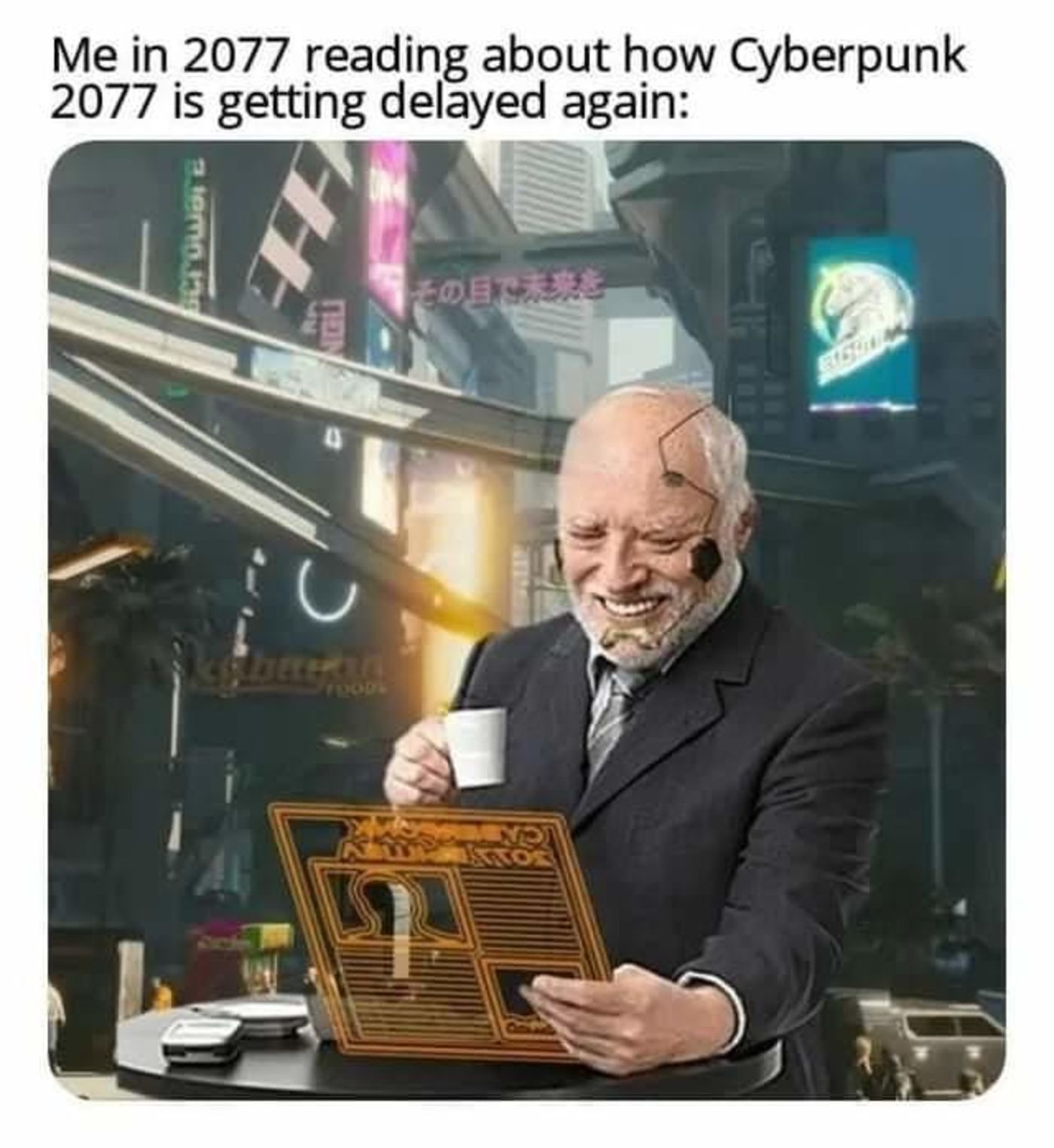 Cyberpunk 2077 watching the game get delayed meme
